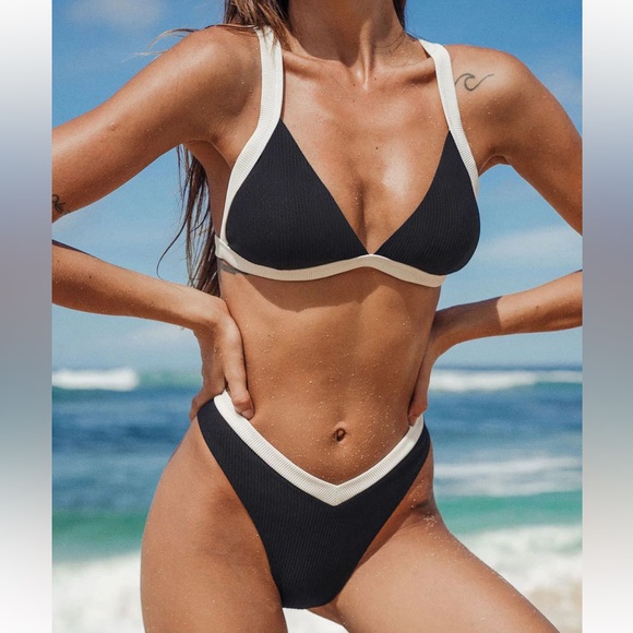 Berlook Contrast Trim Triangle Bikini Set - Picture 1 of 4